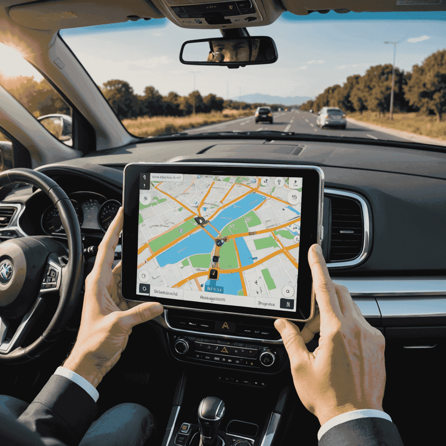 A collection of navigation devices and apps, including smartphones with map apps, dedicated GPS units, and a car dashboard with built-in navigation system.